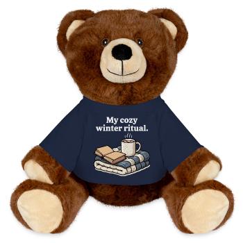 Mon cadeau de couvertures de café pour mon rituel hivernal douillet - Nounours RecycelBär® marron - bleu marine - Devant