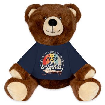 Geburtstagsgeschenk Februar 1939 Jahrgang 85 Jahre - MiniFeet® RecycelBär® Braun - French Navy - Vorne