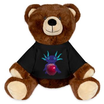 Blue Axolotl with Red Apple, Hand Drawing - MiniFeet® RecycelBär® Teddy Bear Brown - black - Front