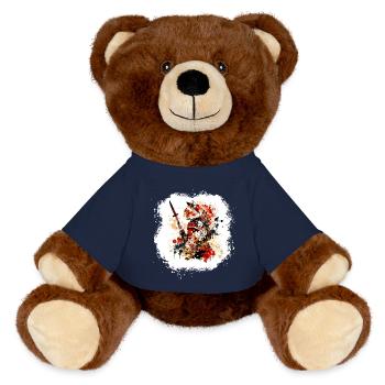 Samurai Cat Red Black - MiniFeet® RecycelBär® Teddy Bear Brown - french navy - Front