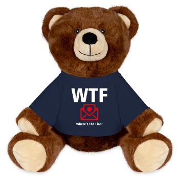 WTF T-Shirt - Wo ist das Feuer? 03 - MiniFeet® RecycelBär® Braun - French Navy - Vorne