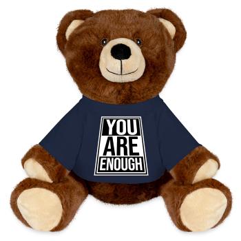 You Are Enough Self Love Motivational Quote - MiniFeet® RecycelBär® Teddy Bear Brown - french navy - Front