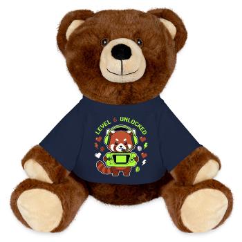 Level 6 Unlocked Red Panda Gamer - MiniFeet® RecycelBär® Teddy Bear Brown - french navy - Front