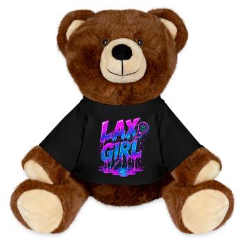 Lax Girl: Neon Style Lacrosse - MiniFeet® RecycelBär® Teddy Bear Brown - black - Front