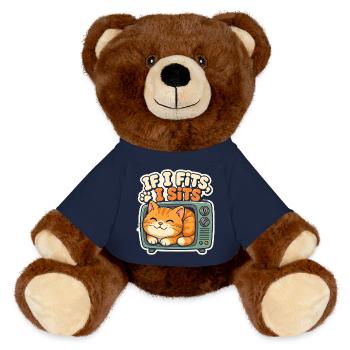 Chat Mignon Rétro TV If I Fits I Sits - MiniFeet® RecycelBär® Teddy Bear Brown - french navy - Front