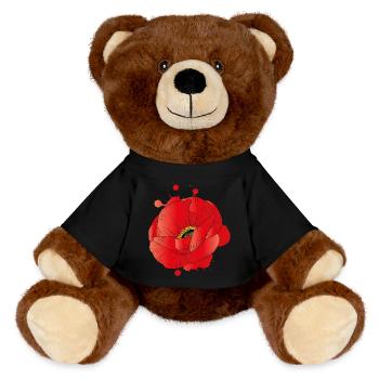 big blossom of a corn poppy as graffiti - MiniFeet® RecycelBär® Teddy Bear Brown - black - Front