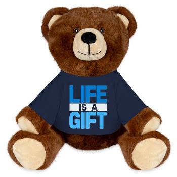 Ocean Vibes: Life is a Gift - MiniFeet® RecycelBär® Teddy Bear Brown - french navy - Front