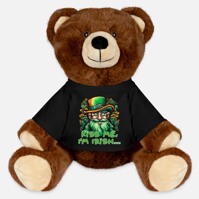 Fête de la Saint-Patrick Embrasse-moi Je suis un lutin irlandais - Nounours RecycelBär® marron - noir