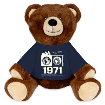 Jahrgang 1971 Retro Geburtstag Geschenk 1971 - MiniFeet® RecycelBär® Braun - French Navy - Vorne