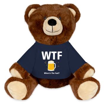 T-shirt WTF - Où est le carburant ? (Bière) - Nounours RecycelBär® marron - bleu marine - Devant