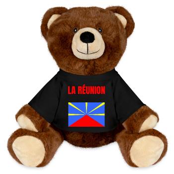 T-shirt drapeau La Réunion volcan - Nounours RecycelBär® marron - noir - Devant