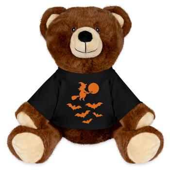 Sorcière volante avec des chauves-souris – Design d’Halloween - Nounours RecycelBär® marron - noir - Devant