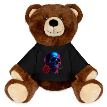 Skull Rose Dark Art Neon Skull Motif - MiniFeet® RecycelBär® Teddy Bear Brown - black - Front