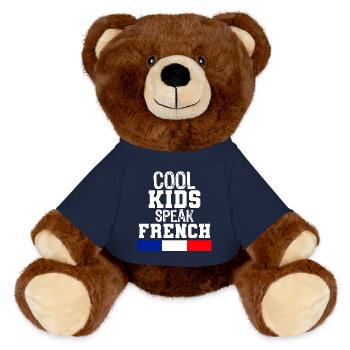 cool Kids Speak French language Gift for France - MiniFeet® RecycelBär® Teddy Bear Brown - french navy - Front