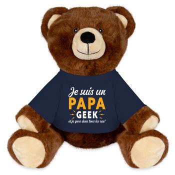 Papa GEEK - Nounours RecycelBär® marron - bleu marine - Devant