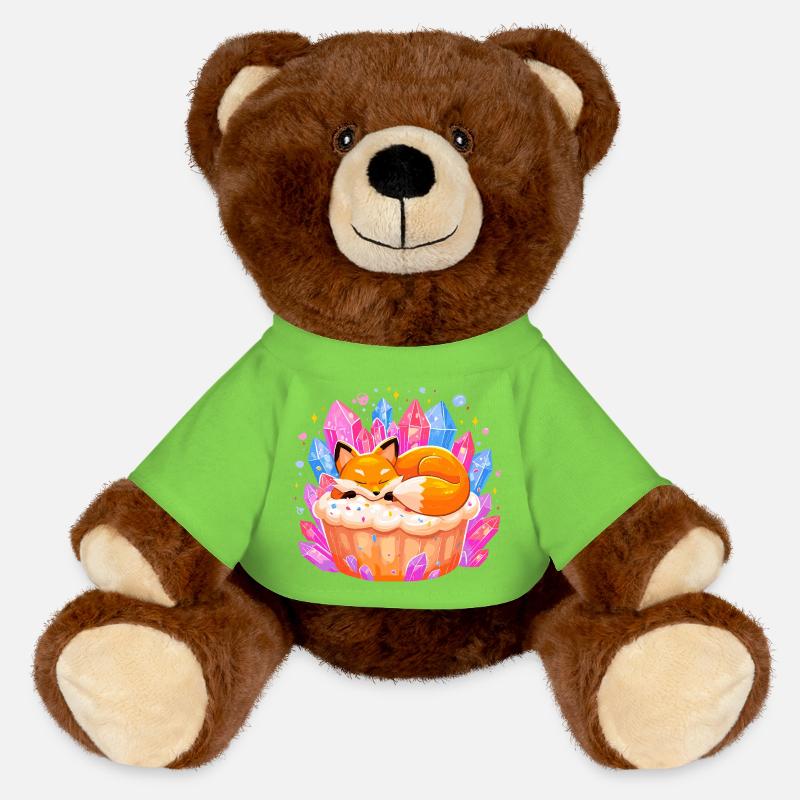 Sleeping fox in crystal cupcake - MiniFeet® RecycelBär® Teddy Bear Brown - light green