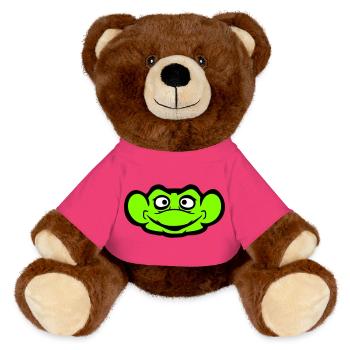 Frog Toad Smiles Funny Comic Happy Cool - MiniFeet® RecycelBär® Teddy Bear Brown - pink - Front