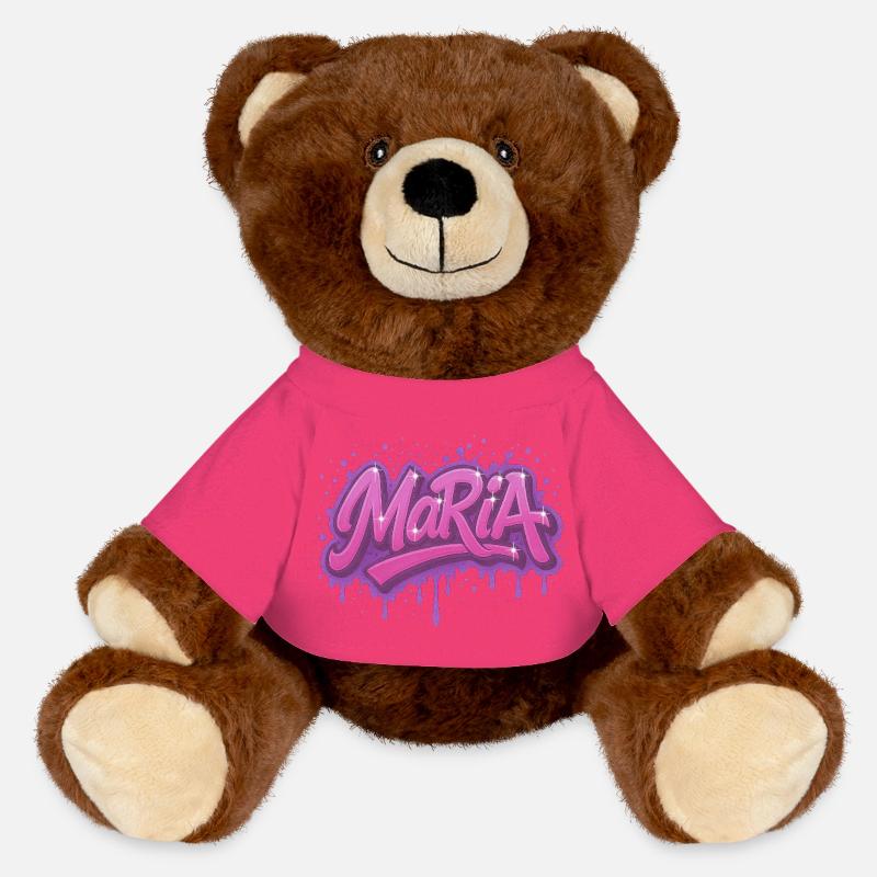 Graffiti Maria Name Gift Ideal Printable On - MiniFeet® RecycelBär® Teddy Bear Brown - pink