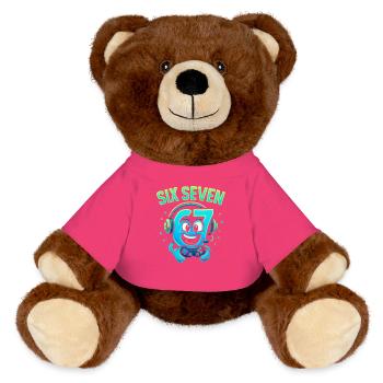 Six Seven Gamer Mascot Italian Brainrot Gaming - MiniFeet® RecycelBär® Teddy Bear Brown - pink - Front