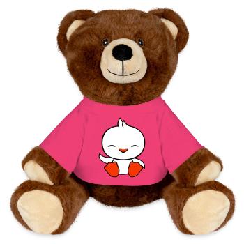Ente sitzt freundlich glücklich Begrüßung Winken - MiniFeet® RecycelBär® Braun - Pink - Vorne
