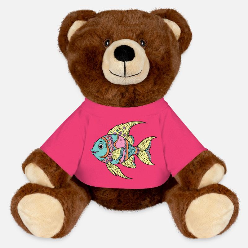 Colorful Psychedelic Coral Fish - MiniFeet® RecycelBär® Teddy Bear Brown - pink