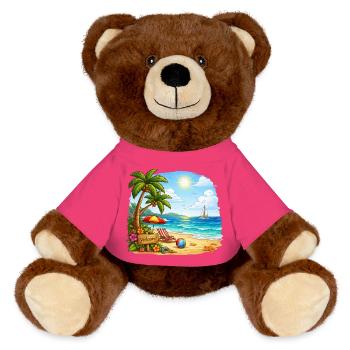 Willkommen am Tropenstrand - MiniFeet® RecycelBär® Braun - Pink - Vorne