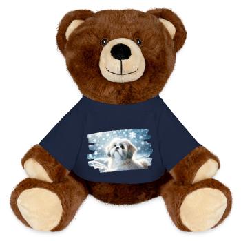 Winter Dream with a Cute Shih Tzu in the Snow - MiniFeet® RecycelBär® Teddy Bear Brown - french navy - Front