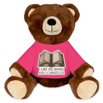 I like Big Books cannot lie funny Bookworm Quote  - MiniFeet® RecycelBär® Braun - Pink - Vorne
