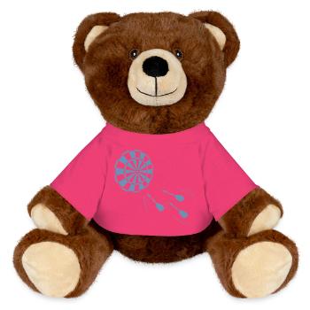 Minimalistische Silhouette von Dartspieler - MiniFeet® RecycelBär® Braun - Pink - Vorne
