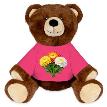 Chrysanthemen-Trio-Strauß - MiniFeet® RecycelBär® Braun - Pink - Vorne