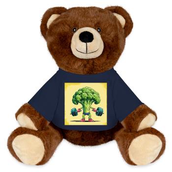 Brokkoli Kraftprotz mit Hantel - MiniFeet® RecycelBär® Braun - French Navy - Vorne