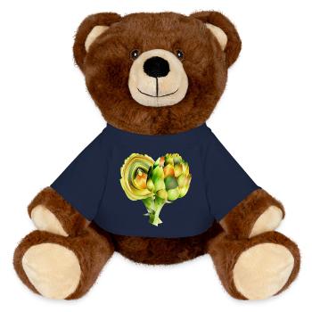 Zarte Artischockenillustration in warmen Grüntönen - MiniFeet® RecycelBär® Braun - French Navy - Vorne
