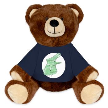 Green Dino-Hen in Hoodie - MiniFeet® RecycelBär® Teddy Bear Brown - french navy - Front