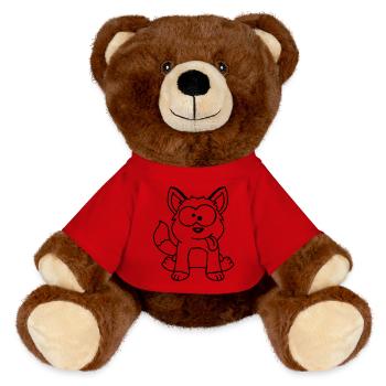 Dog Fox Funny Grimace Squint Tongue Out - MiniFeet® RecycelBär® Teddy Bear Brown - red - Front