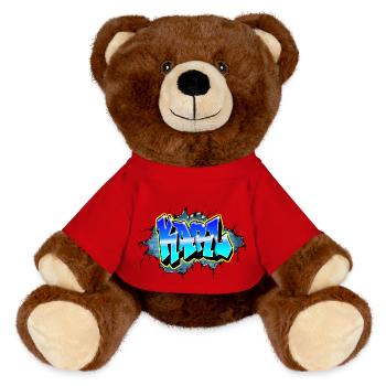 Graffiti KARL Fissure briques bleues - Nounours RecycelBär® marron - rouge - Devant
