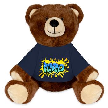 PEDRO Graffiti splash yellow name printable - MiniFeet® RecycelBär® Teddy Bear Brown - french navy - Front