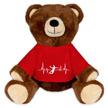 Handball Handballerin Herzschlag - MiniFeet® RecycelBär® Braun - Rot - Vorne