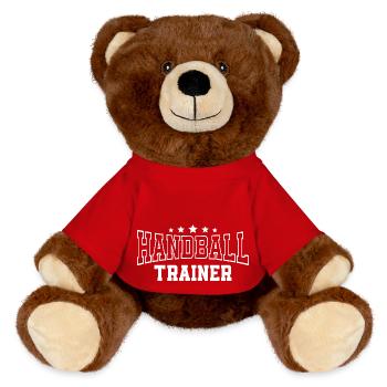 Handball Handballer Trainer - MiniFeet® RecycelBär® Braun - Rot - Vorne