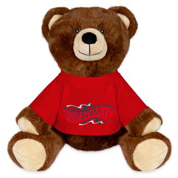 Retro Unnecessary Statement Text - MiniFeet® RecycelBär® Teddy Bear Brown - red - Front