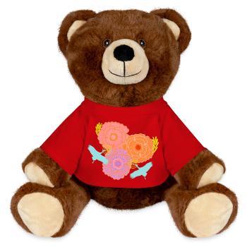Pfingstrose und Kräne - MiniFeet® RecycelBär® Braun - Rot - Vorne