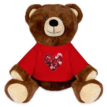 Herz aus roten Blüten - Leidenschaftliche Blumenpr - MiniFeet® RecycelBär® Braun - Rot - Vorne