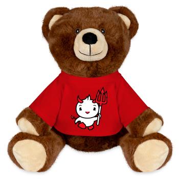 Vogel Teufel Hörner Satan Dreizack Hölle böse cool - MiniFeet® RecycelBär® Braun - Rot - Vorne