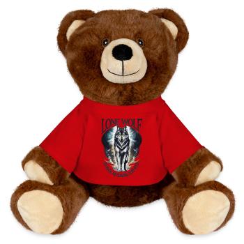 Lone Wolf - No Pack, No Chains, Just Wild - MiniFeet® RecycelBär® Teddy Bear Brown - red - Front