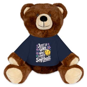Juste une fille qui aime le softball - Nounours RecycelBär® marron - bleu marine - Devant