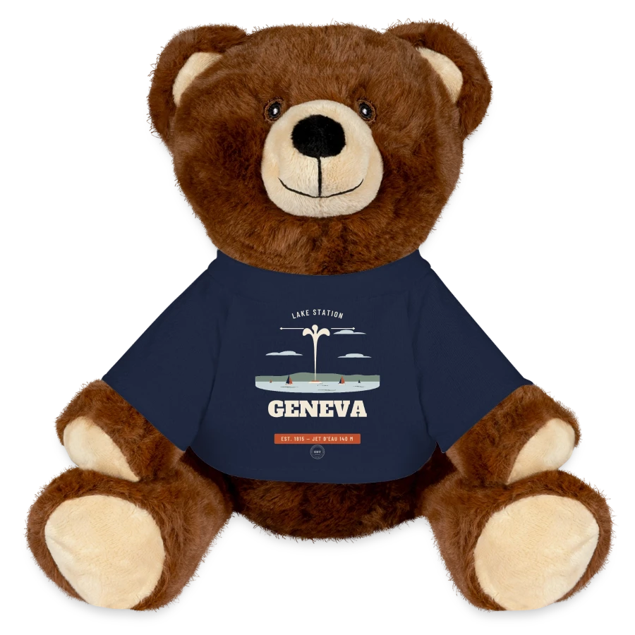 Geneva badge on a minifeet® recycelbär® teddy bear brown, french navy
