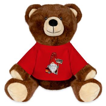 Gnome de téléphone portable - Le nain de Noël sur smartphone - Nounours RecycelBär® marron - rouge - Devant