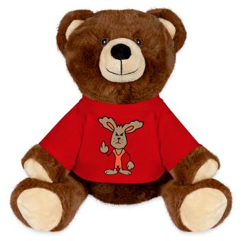 Bunny Middle Finger Show Nasty Naughty Insulting - MiniFeet® RecycelBär® Teddy Bear Brown - red - Front