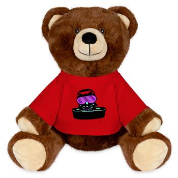 DJ hibou mixer jouer de la musique Club Disco Soirée - Nounours RecycelBär® marron - rouge - Devant
