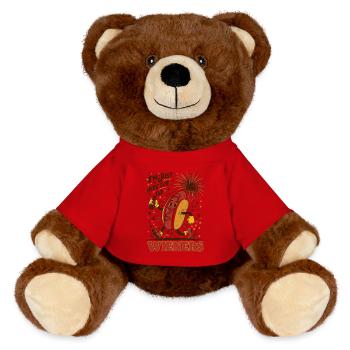 Je suis juste là pour les saucisses fumées Hot Dog du 4 juillet - Nounours RecycelBär® marron - rouge - Devant