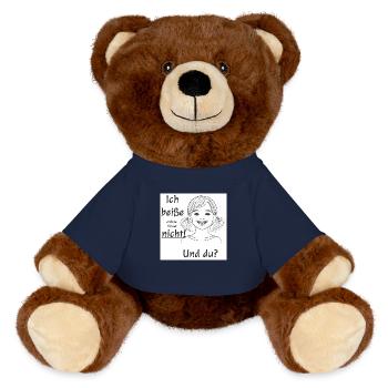 Ich beiße nicht - Mädchen-Motiv - MiniFeet® RecycelBär® Braun - French Navy - Vorne